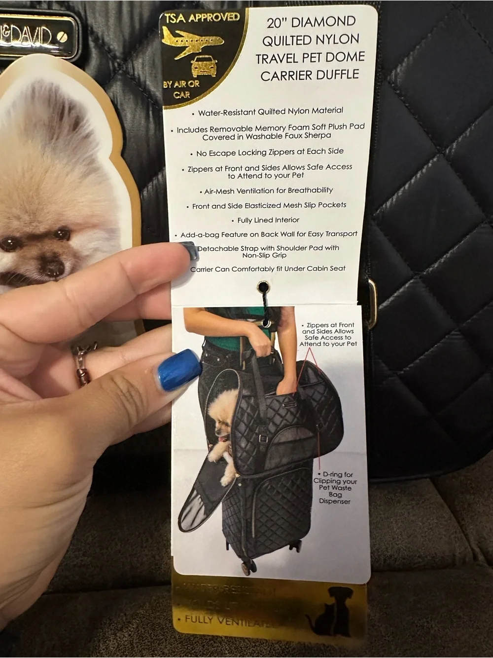 Joan & David Black Quilted Pet Carrier